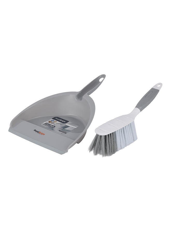 Royalford Dustpan and Brush- RF12840/ with Small and Compact Design, 23 cm Brush, Comfortable Grip/ Multi-Purpose Cleaning Tool Perfect for Home, Kitchen, Office, Hospital Use/ Highly Durable and Elegant Design/ White and grey - Image 1